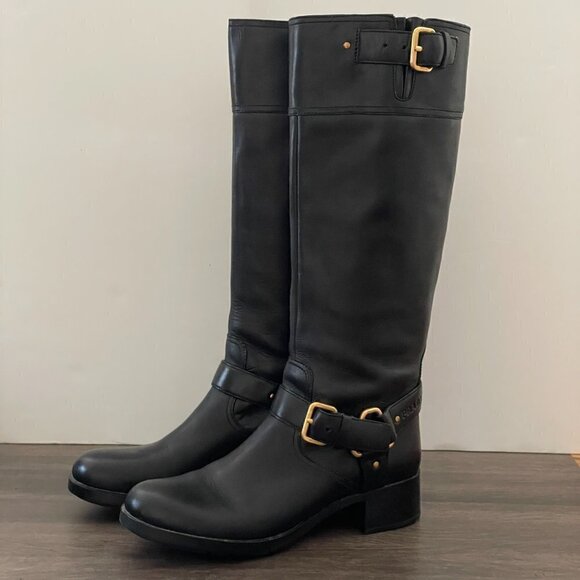 Prada Black Leather Tall Pull On Riding Moto Boot 2000's New Dead Stock 38.5/8.5 - Picture 1 of 11